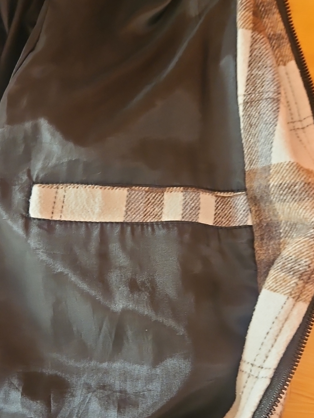 Collegiate Plaid Bomber Jacket Milk Chocolate Brown Cream Black Academia Fall L - Picture 7 of 8